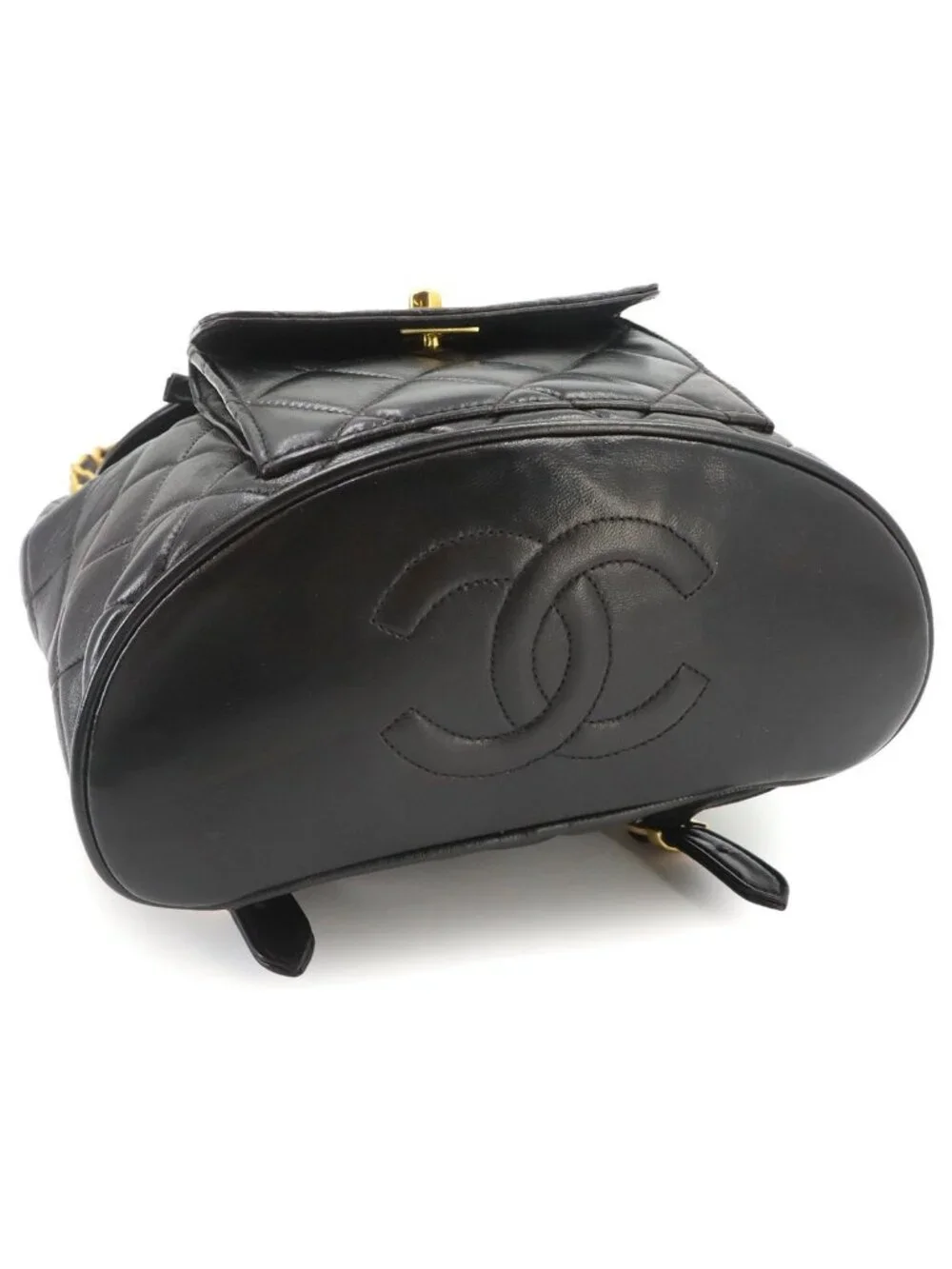 Chanel Quilted Chain Backpack Lambskin Black Vintage Gold Duma